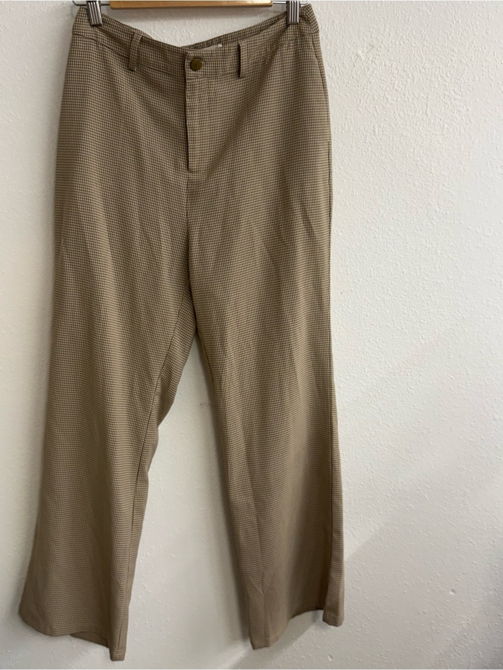 Mod Ref Women's Tan Micro-Check Wide Leg Pants